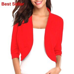 3/4 Sleeve Open Front Bolero Shrug Cropped Cardigan Knit Sweater Jacket